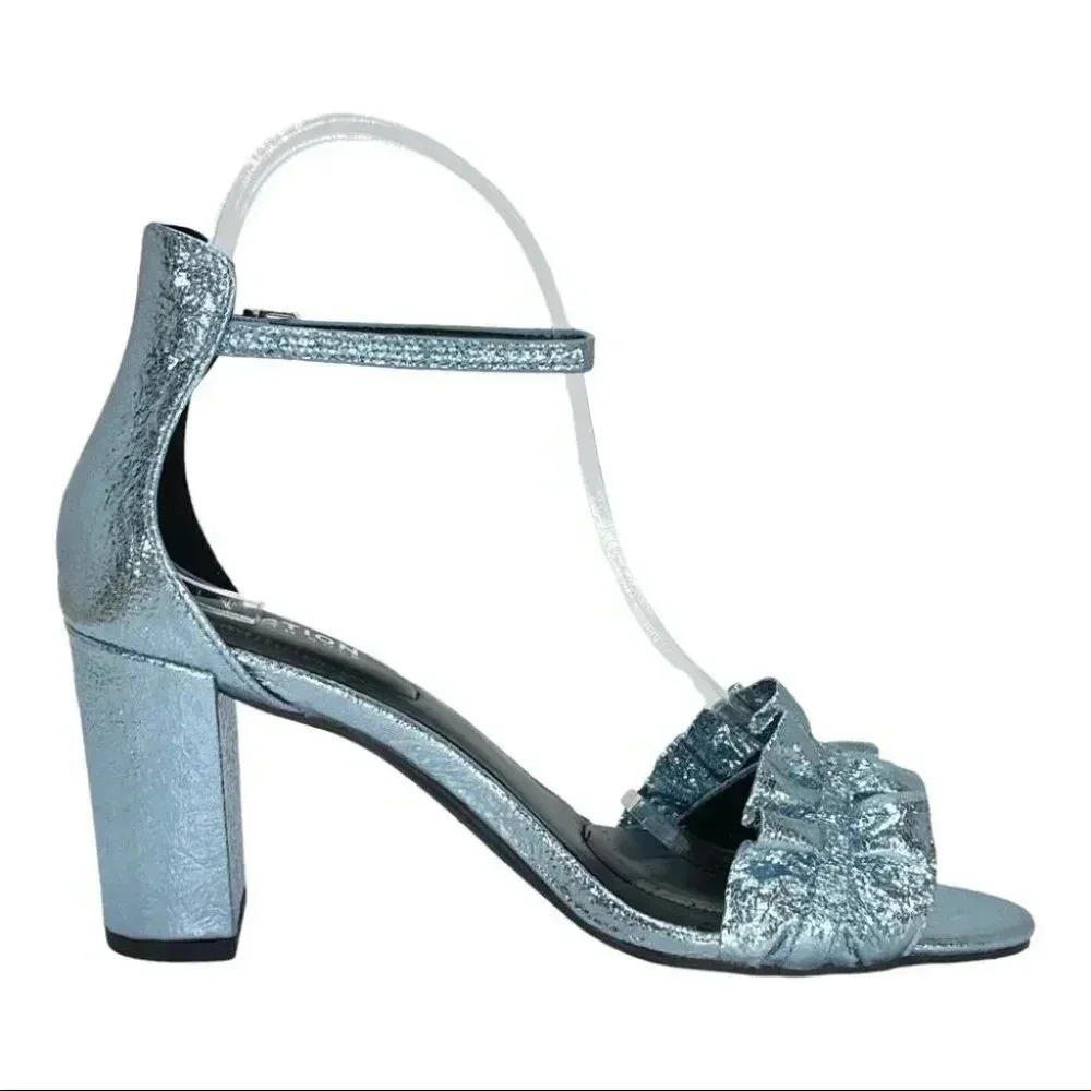 Kenneth Cole Reaction Rise Ruffle Metallic Storm Womens Heels Size 8M - Picture 3 of 16